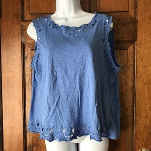 Architect Blue Tank Top w/Embroidered & Cut-Out Trim Petite X-Large